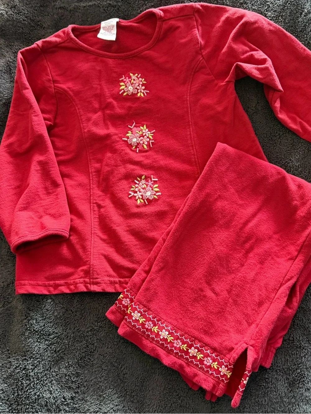 Girls Red Floral Embroidered Set